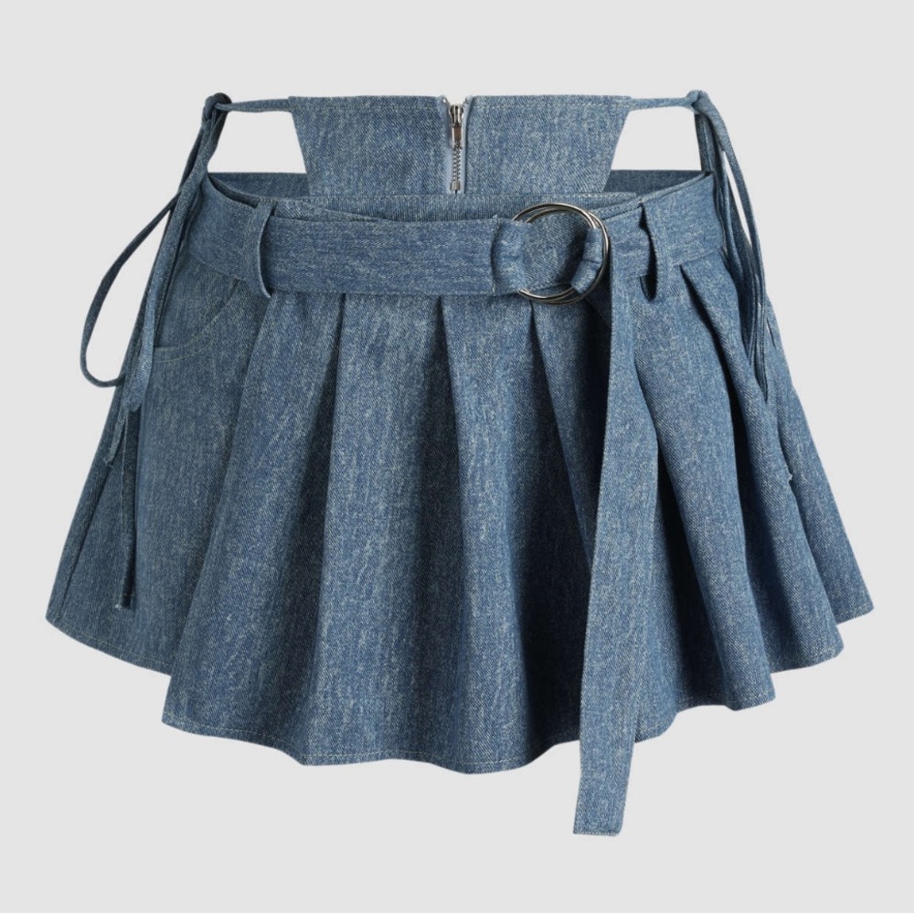CIDER Cut Out Denim Pleated jean mini Skirt Sz Medium